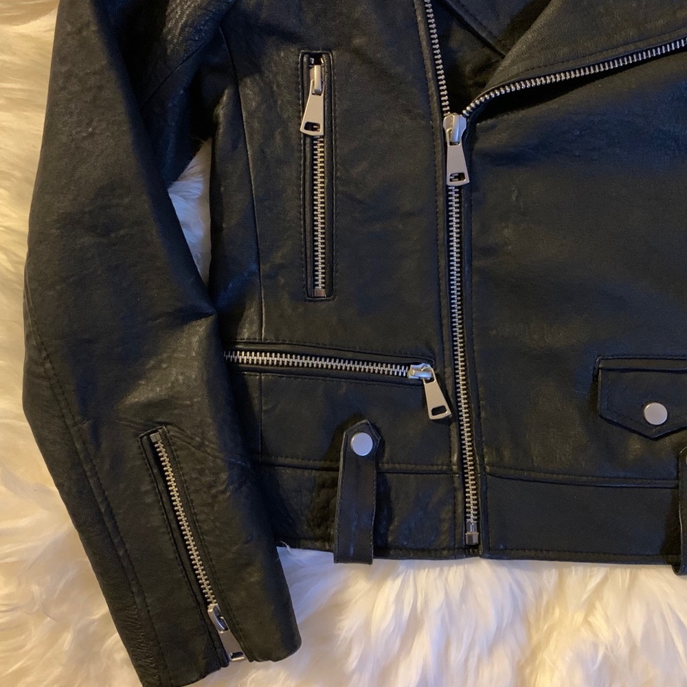 7 For All Mankind Black Leather Moto Jacket Size S - Picture 2 of 9